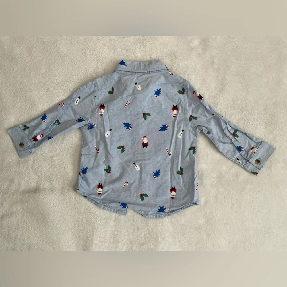 Old Navy Light Blue Holiday Shirt with Snowman Print 12-18 months